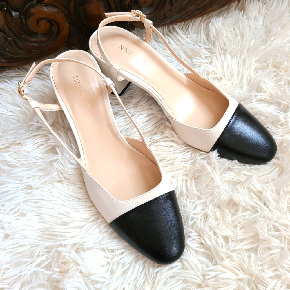 Nine West Slingback Black & Cream Closed Toe Pumps